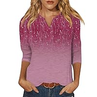 2024 Women's Fashion Shirt Casual Raglan Sleeve Pocket V Neck 3/4 Sleeve Loose Printed T-Shirt Women's Top