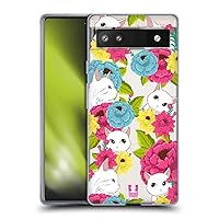 Head Case Designs Cat Floral & Animal Pattern Soft Gel Case Compatible with Google Pixel 6a