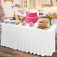 Thick 2 in 1 Spandex Table Skirt Table Cover 6ft,Rectangle Fitted Tablecloth with Pleated Skirt,Wrinkle Free Rectangular Table Cloth for Banquets and Vendor Event (White, 72