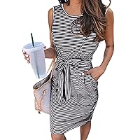 Blazer Dress for Women, Ladies Summer Casual Sexy Sleeveless Striped Tie Tank Top Dresses 2024, S XXL