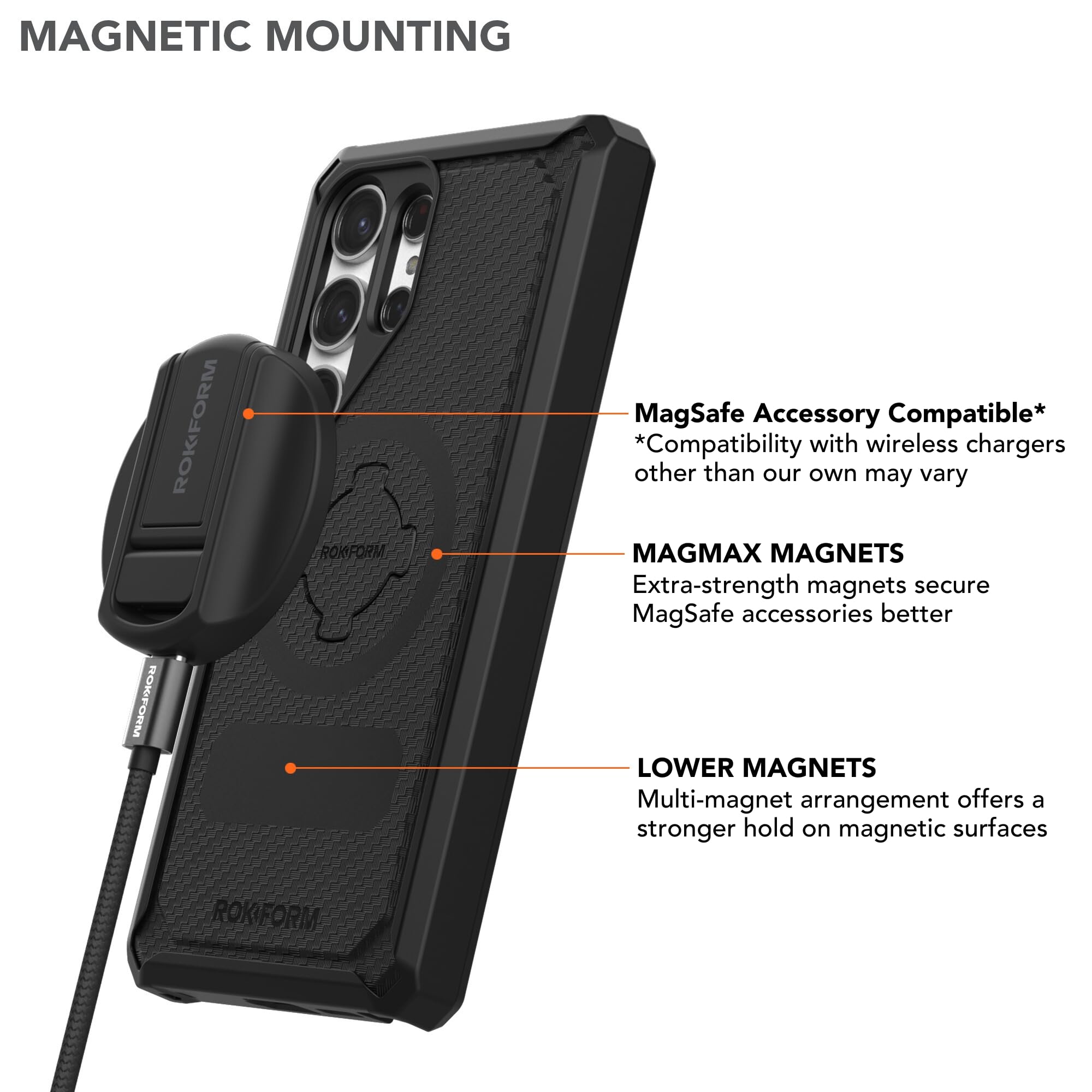 Rokform - Galaxy S24 Ultra Rugged Magnetic Case + Magnetic Wireless Charging Stand