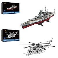 JMBricklayer Battleship Building Block Set 60006 & CH-53 Helicopter Building Set 60008, Military Toys Collectible Display Sets for Adults, Army Toy Gifts for Boys Girls