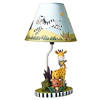 Fantasy Fields - Sunny Safari Animals Thematic Kids Table Lamp, for Girls & Boys Rooms with Printed Zebra Lampshade & Sculpted Monkey, Giraffe, & Tiger Base, Jungle Lamp for Nurseries & Baby Rooms