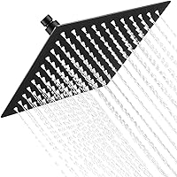 Qomolangma 10 Inch Rain Shower Head, Black Square Large Shower Head Stainless Steel, High Pressure High Flow Rainfall Shower Head Replacement - Water Saving Waterfall Showerhead