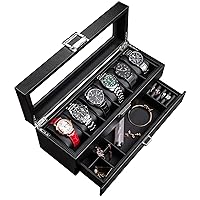 Multifunctional Double-Layer Large-Capacity Men's Watch Case, Women's Jewelry Ring Watch Storage Display Box 1217B(Size:34 * 12 * 13cm)