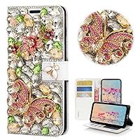 STENES Bling Wallet Phone Case Compatible with Samsung Galaxy A32 5G Case - Stylish - 3D Handmade Crystal Flower Floral Butterfly Magnetic Wallet Stand Leather Cover Case - Green