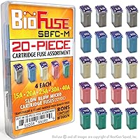 SBFC-M Slow Blow Micro Cartridge 20-Piece Fuse Assortment 15A 20A 25A 30A 40A (MCASE, FMM Type Fuses)