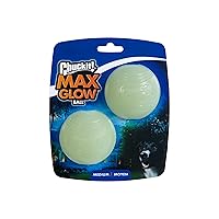 Max Glow Ball Dog Toy, Medium (2.5 Inch Diameter) for dogs 20-60 lbs, Pack of 2