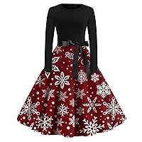 Winter Dresses 2024 My Recent Orders Placed by Me,Holiday Party Dress Long Formal for Women Wedding Guest Christmas Red Ladies Fashion Round Neck Sleeve Vintage Casual Dresses(4-Pink,L)