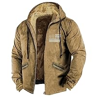 Winter Graphic Coat For Men Fleece Wool Zip Up Long Sleeve Western Vintage Outdoor Coats Fashion Thermal Hooded