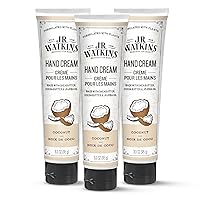 J.R. Watkins Natural Moisturizing Hand Cream, Hydrating Hand Moisturizer with Shea Butter, Cocoa Butter, and Avocado Oil, USA Made and Cruelty Free, 3.3oz, Coconut, 3 Pack