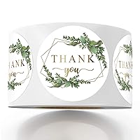 500 Chic Golden Greenery Frames Thank You Label Stickers, 1.4 Inches Circle Round Green Palm Leaves Wreath Thank You Stickers.