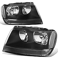 Auto Dynasty Pair of Black Housing Clear Corner Left+Right Headlights HeadLamps Compatible with Jeep Grand Cherokee WJ 99-04