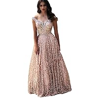Off The Shoulder Sequins A Line Long Prom Dresses Beaded Floor Length Formal Party Wear Gowns