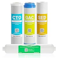 Max Water 5 Micron Replacement Filter Set (10 inch x 2.5 inch) for Standard 5 Stage RO (Reverse Osmosis) Water Filter System - PP Sediment, GAC, CTO & Post Carbon