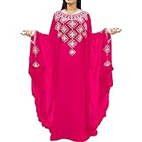 Moroccan Kaftan Dress for Women with Beaded Work Dubai Abaya Caftan African Dress Fuchsia