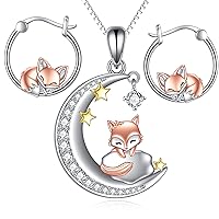 LUHE Sterling Silver Fox Necklace and Earrings Christmas Gifts for Women