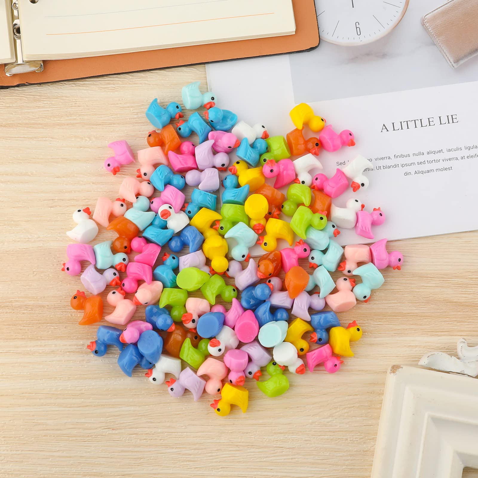 110pcs Mini Resin Ducks Decoration, Tiny Miniature Ducks Small Resin Duck Figures Tiny Duck Accessories for Craft Home Prank Game Dollhouse School Project Landscape Aquarium(11 Colors)