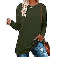 Crewneck Plus Size Sweatshirt Drop Sleeve Plain Tunic Long Sleeve Sweatshirt Tunic with Side Slits 3XL Womens Tops Plus Size Army Green 3XL