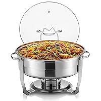 Chafing Dish for Buffet Set, by Kook, Catering Food Warmers, Round Chafing Dishes for Buffet, Chafing Buffet, Warmer Tray, Stainless Steel with Glass Lid and Lid Holder, for Parties, Dinners, 4.5 Qt