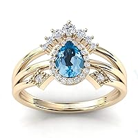 MRENITE 10K 14K 18K Gold Natural Topaz Rings Set for Women Art Deco Design Engrave Names Size 4 to 12 Anniversary Birthday Jewelry Gifts for Her