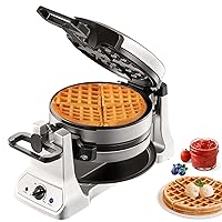 VEVOR 2-Layer Waffle Maker, 1400W Round Waffle Iron, Non-Stick Waffle Baker Machine with Browning Control, 180° Rotable Belgian Waffle Maker, Teflon-Coated Baking Pans, Stainless Steel Body, 120V
