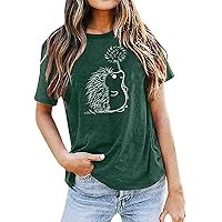 Graphic T Shirts for Women Trendy Vintage Hedgehog Dandelion Graphic Tees Retro Casual Summer Short Sleeve Tops
