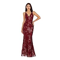 Dress the Population Women's Sharon Sequin, Maxi, Mermaid, V-Neck Gown, Burgundy, X-Large