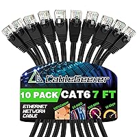 CableGeeker Cat 6 Ethernet Cable 7 ft (10-Pack) - Cat6 Patch Cables, Snagless RJ45, Cat 5e Cat 6 Patch Cable, Cat 6 Cable, 7 Foot Cat6 Ethernet Cables, Network Cable, Internet Cable - 7 Feet Black