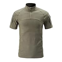 Mens Tactical Military Shirts Quarter Zip Slim Fit Short Sleeve Mock Neck Camo Polo Golf Shirts Outdoor Combat T Shirt