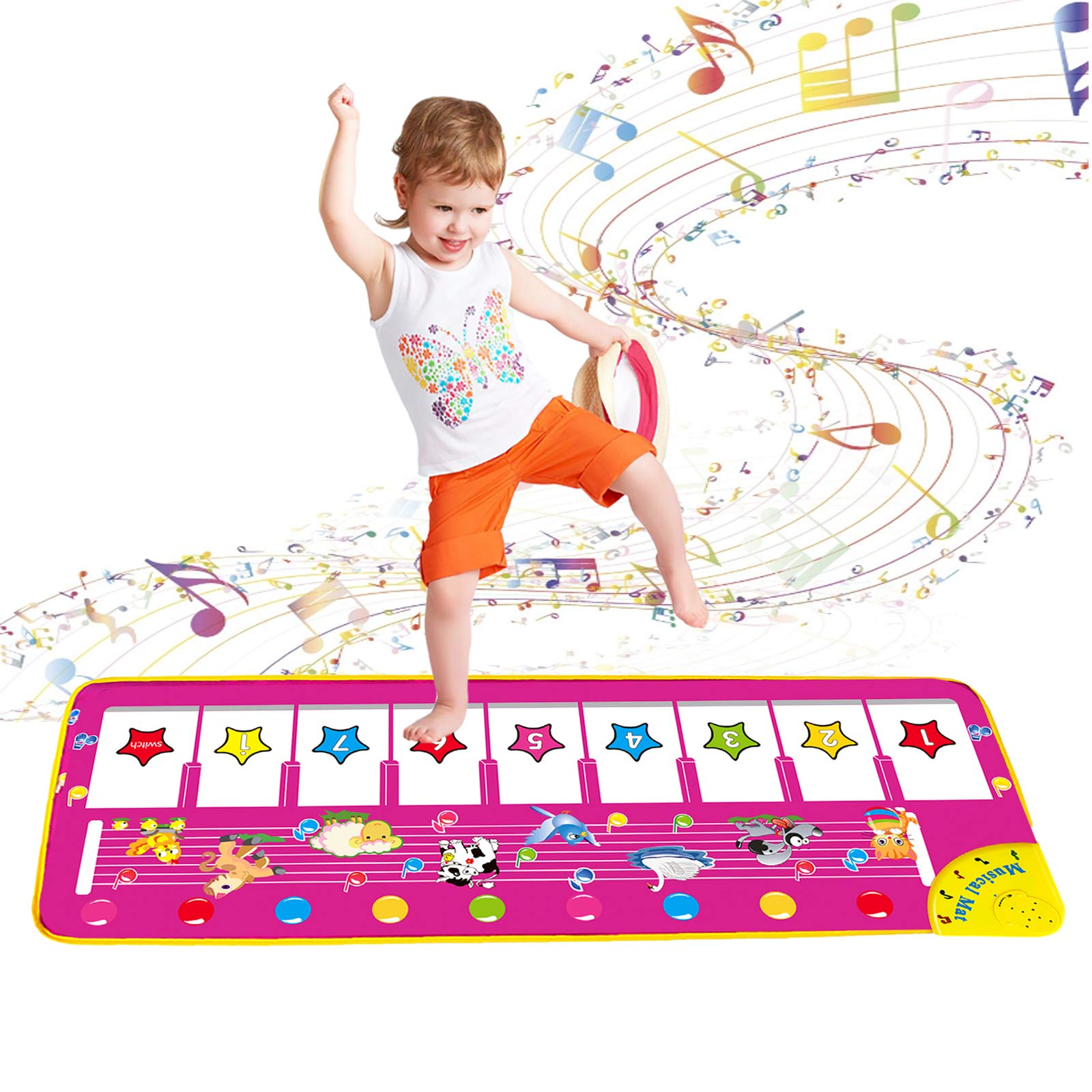 Piano Musical Mat Toys for 1 + Year Old Girl, Piano Mat Toys for 2 + Year Old Boys Girls Toys Gifts for 1-3 Year Old Girl Boy Christmas Birthday Gift Age 1,2,3 Toddlers Easter Basket Stuffers Pink
