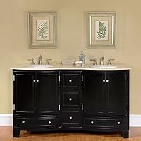 Silkroad Exclusive HYP-0703-CM-UWC-60 Marble Top Double White Sink Bathroom Vanity with Espresso Cabinet, 60