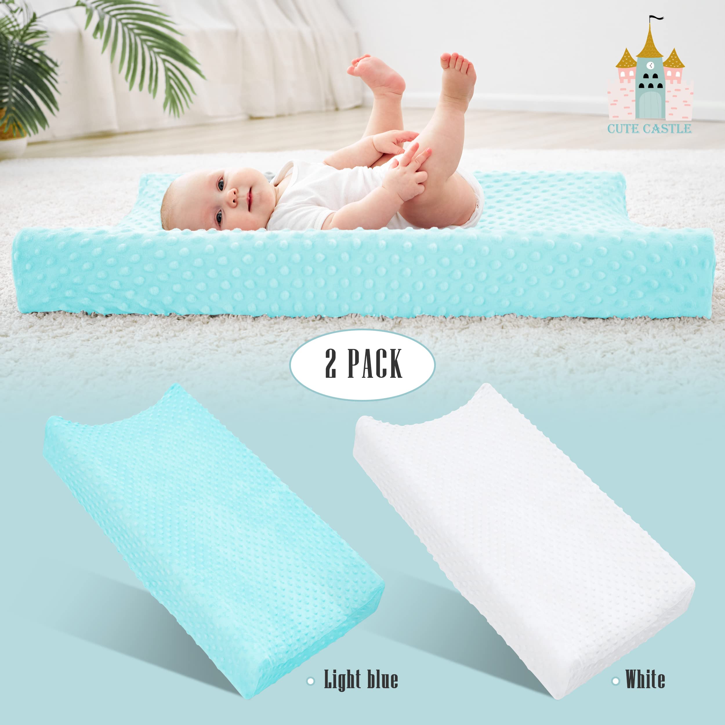 Cute Castle Changing Pad Cover - Ultra Soft Bean Dot Plush Changing Table Covers Breathable Baby Changing Pad Table Sheets for Boy and Girl (2 Pack White and Aquamarine)