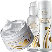 Vitamins Keratin Thin Hair Mask, Serum and Shampoo Kit - Intensive Deep Conditioning for Damaged Hair, Anti Frizz Gloss Boost and Nourishing Clarifying Shampoo - Pro Salon Care for Dry Damaged Hair