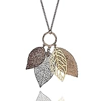 POMINA Gold Silver Two Tone Filigree Fall Leaf Pendant Long Necklace Chic Sweater Chain Statement Necklace for Women