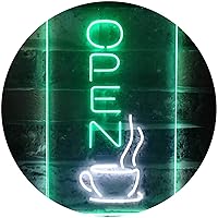 ADVPRO Open Coffee Tea Time Café Kitchen Display Dual Color LED Neon Sign White & Green 8.5