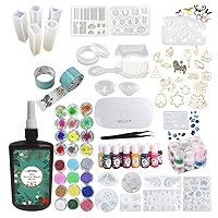 UV Epoxy Resin Crystal Clear Transparent Starter Kit 24 Molds 17 Bezels & Pigments & Glitters & Embellishments & Tools & Lamp for Pendants Charms Earrings Rings Bracelets Diamonds Jewelry Making