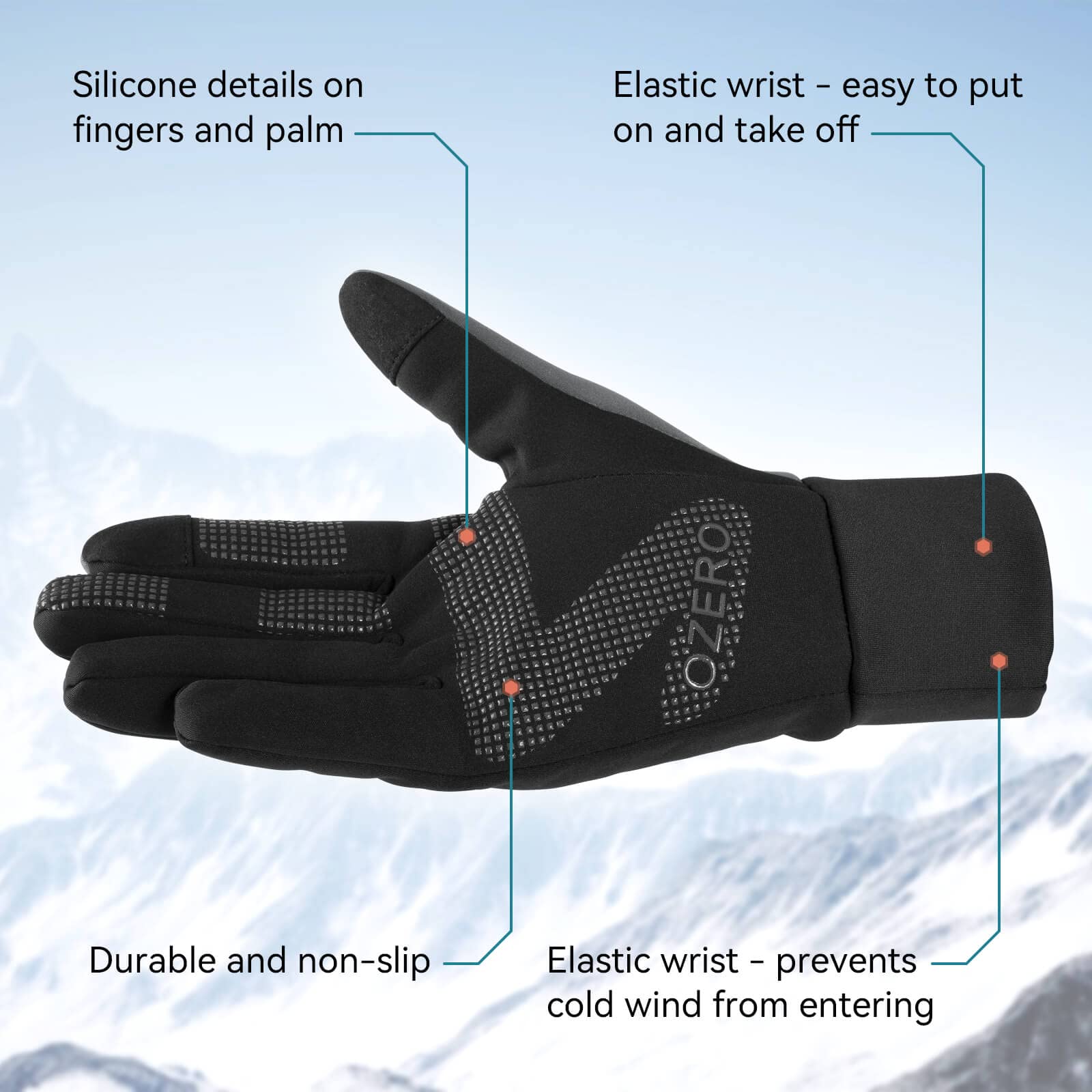 OZERO Winter Thermal Gloves Men Women Touch Screen Water Resistant Windproof Anti Slip Heated Glove Hands Warm for Hiking Driving Running Bike Cycling