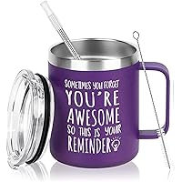 Thank You Gifts for Women, You Forget You’re Awesome Stainless Steel Insulated Coffee Mug with Handle, Inspirational Gifts Appreciation Gifts for Women Coworkers Friends Sister Teacher, Purple