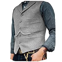 Men's Herringbone Vest Foraml Business Notch Lapel Suit Vest Wool/Tweed Waistcoat for Weddding