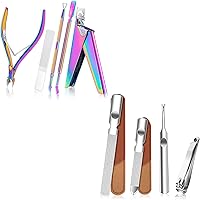 Acrylic Nail Clippers 5 in 1 Kit with Metal Nail Files，Stainless Steel Professional Manicure Pedicure Tools with 4 in 1 Double Sided Stainless Steel Nail Files for Natural Nails