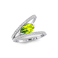Women's Statement Ring, Peridot 14kt Gemstone Birthsone Ring, 6X9 PEAR Shape with 44 Diamond/Jewellery for Women, Gift for Mother/Sister/Wife