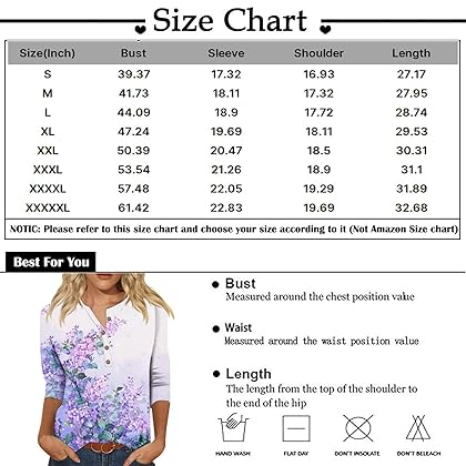 Button Down Shirt for Women 3/4 Sleeve Floral Printed V Neck Basic Tops Fashion Lightweight Y2K Pocket Blouse