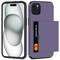 SAMONPOW for iPhone 15 Case with Card Holder Heavy Duty Dual Layer Shockproof iPhone 15 Wallet Case Hidden Card Slot Slim Phone Case for iPhone 15 for Women&Men(Gray Purple)