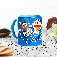 Doraemon And Nobita Cartoon Printed Ceramic Coffee Mug - 350ml | BPA-Free Coffee Cup For Espresso, Tea Printed Coffee mug 350m (Colour:- Blue)
