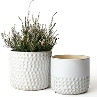 La Jolie Muse Ceramic Planter - 6.7+5.5 Inch Concave Dot Patterned Cylinder Flower Pot W/ Drain Hole for Indoor, Set of 2, Glacier Gray