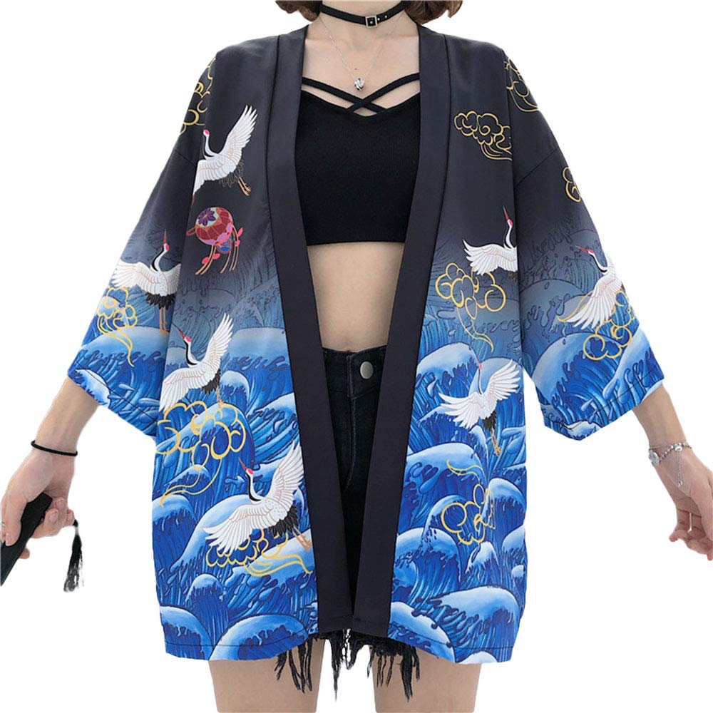 ZooBoo Women Japanese Kimono Cardigan with pockets and belt