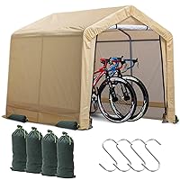 6x6 Ft Heavy Duty Outdoor Storage Shed Shelter with Roll-up Zipper Door S-Hooks and Sandbags, Waterproof and UV Resistant Portable Garage Carport, Motorcycle Bike ATV Tent Shed, Yellow