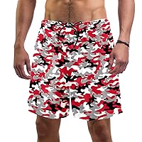 Mens Swim Trunks Camouflage Red Black Swim Shorts Quick Dry Swimwear XXL