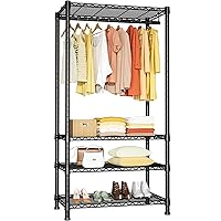 Ulif H2 Heavy Duty Clothes Rack, Freestanding 4 Tiers Garment Rack for Hanging Clothes with Shelves and Hangers, Closet Organizers and Storage Metal Closet Wardrobe System, Max Load 500 LBS, Black
